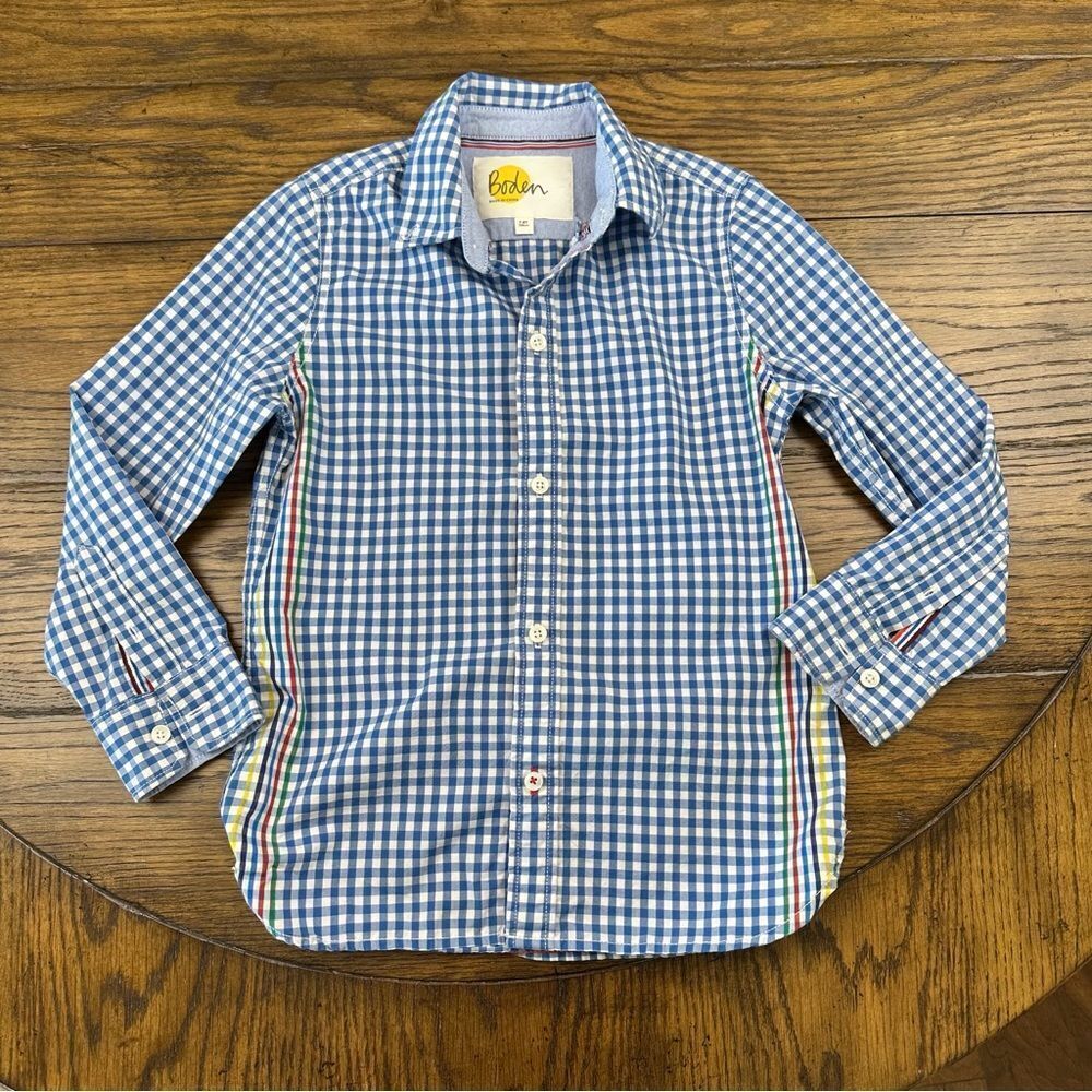 Mini Boden Blue White Plaid Button Down Shirt